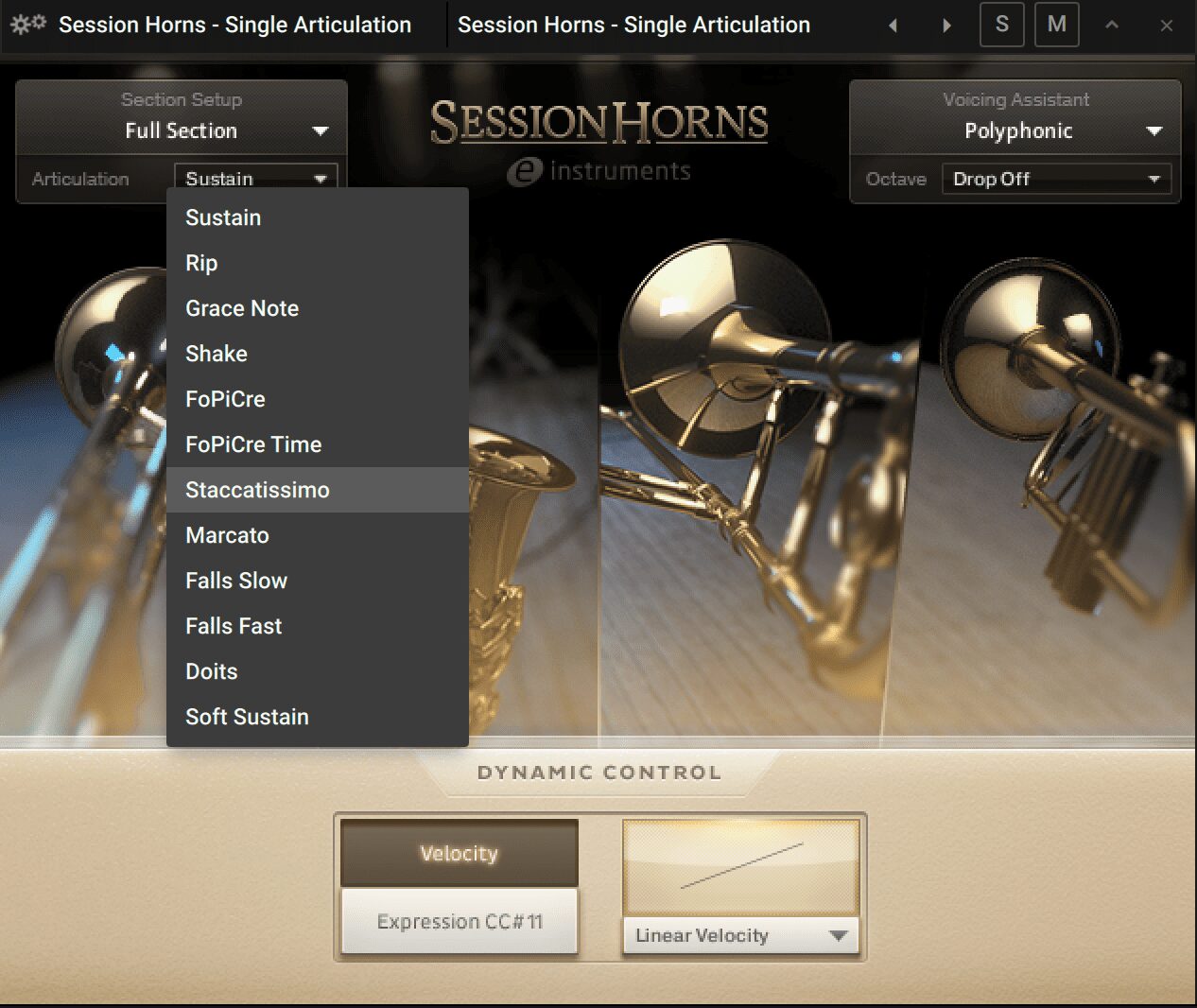 SESSION HORNS Single Articulationで選べる12種類の奏法一覧