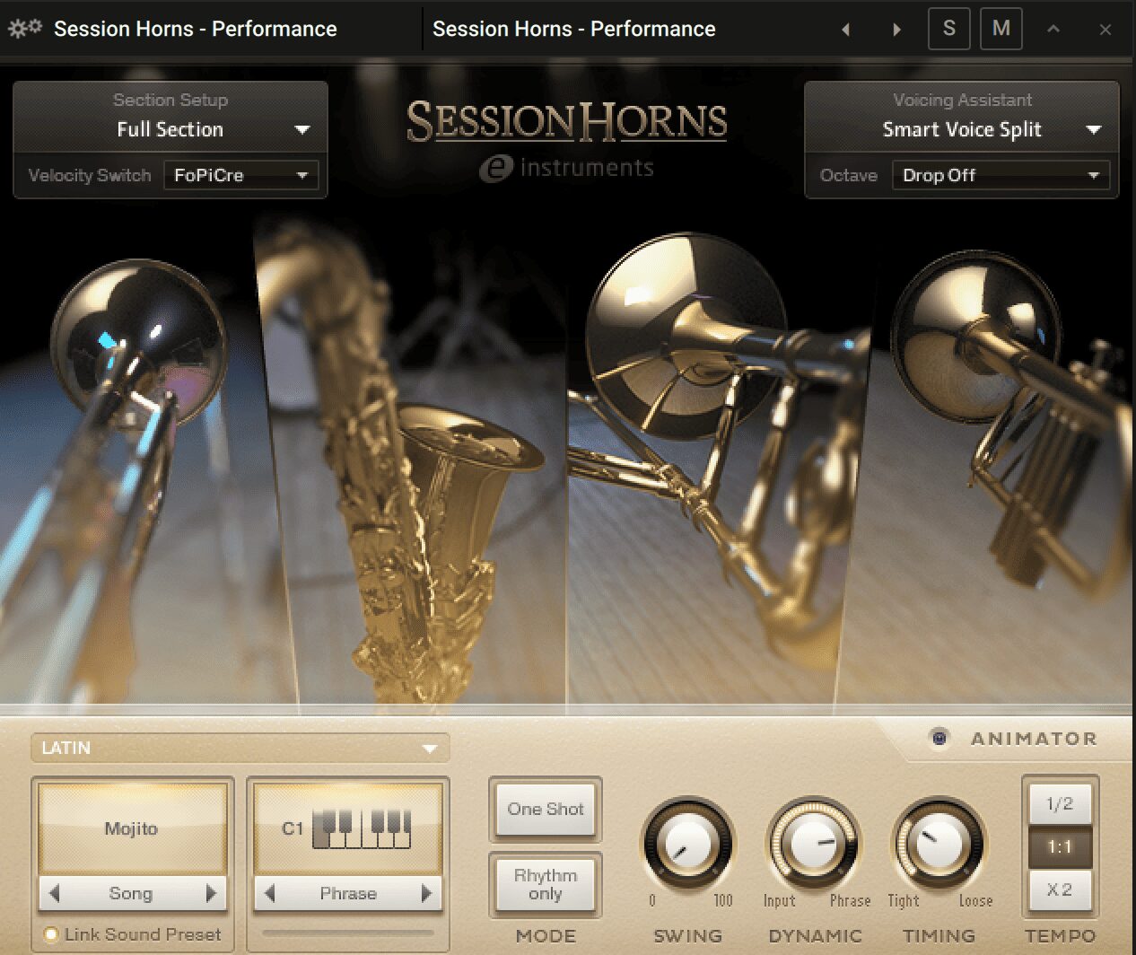 SESSION HORNSのPerformance NKIが表示されたKontakt画面