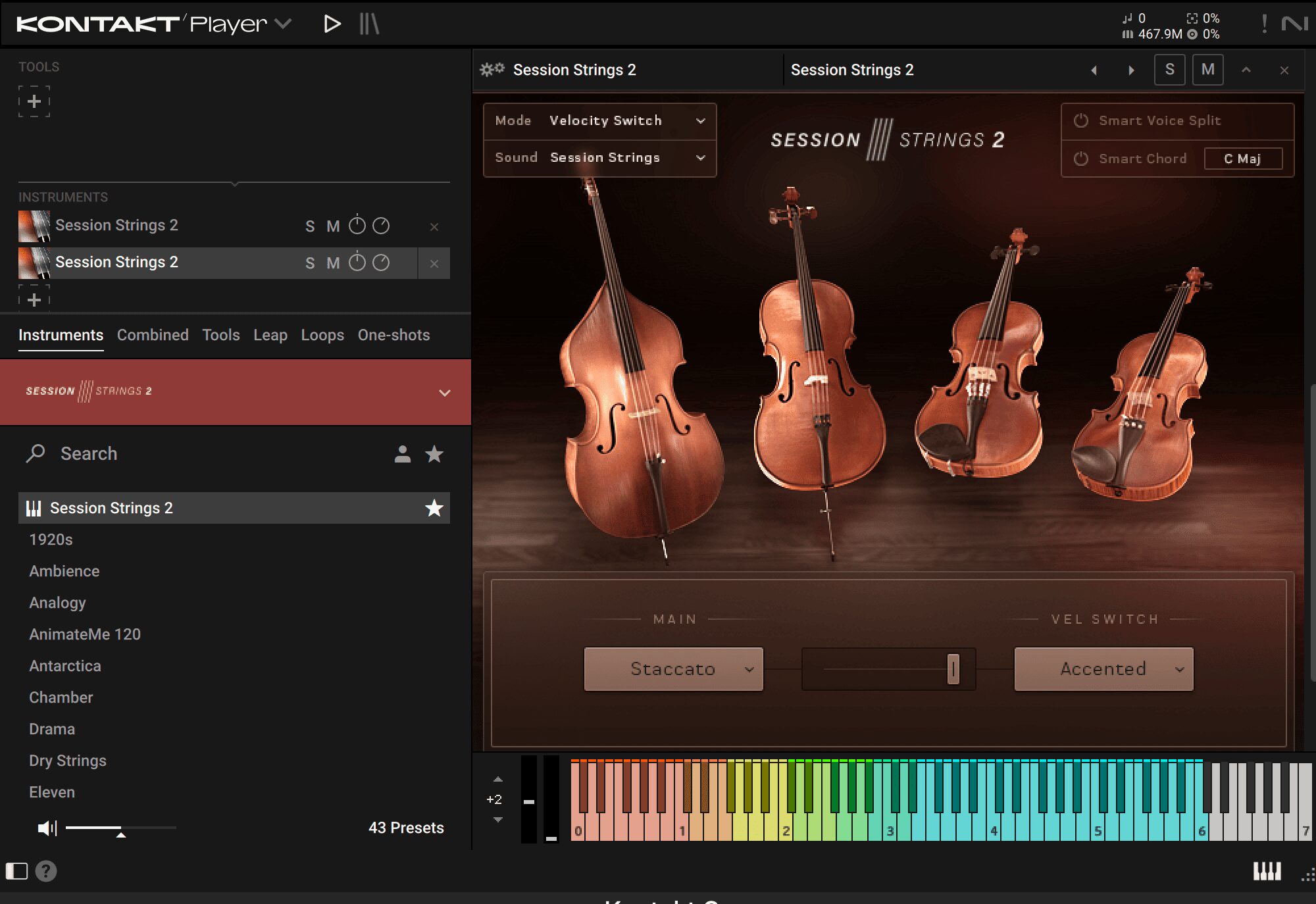 2つ目のSession Strings 2のMAINをStaccatoに変更した画面