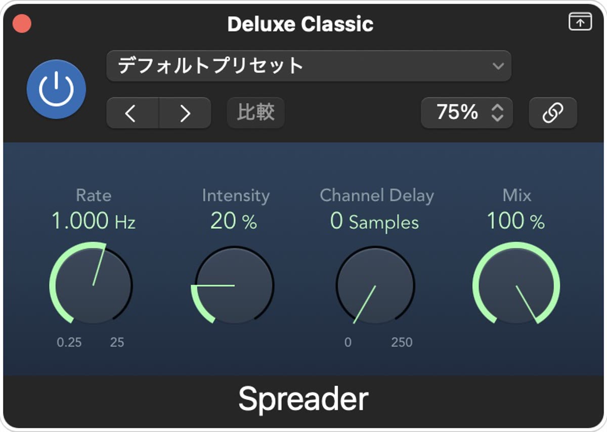 Spreaderの実際の設定画面：Intensity 20%