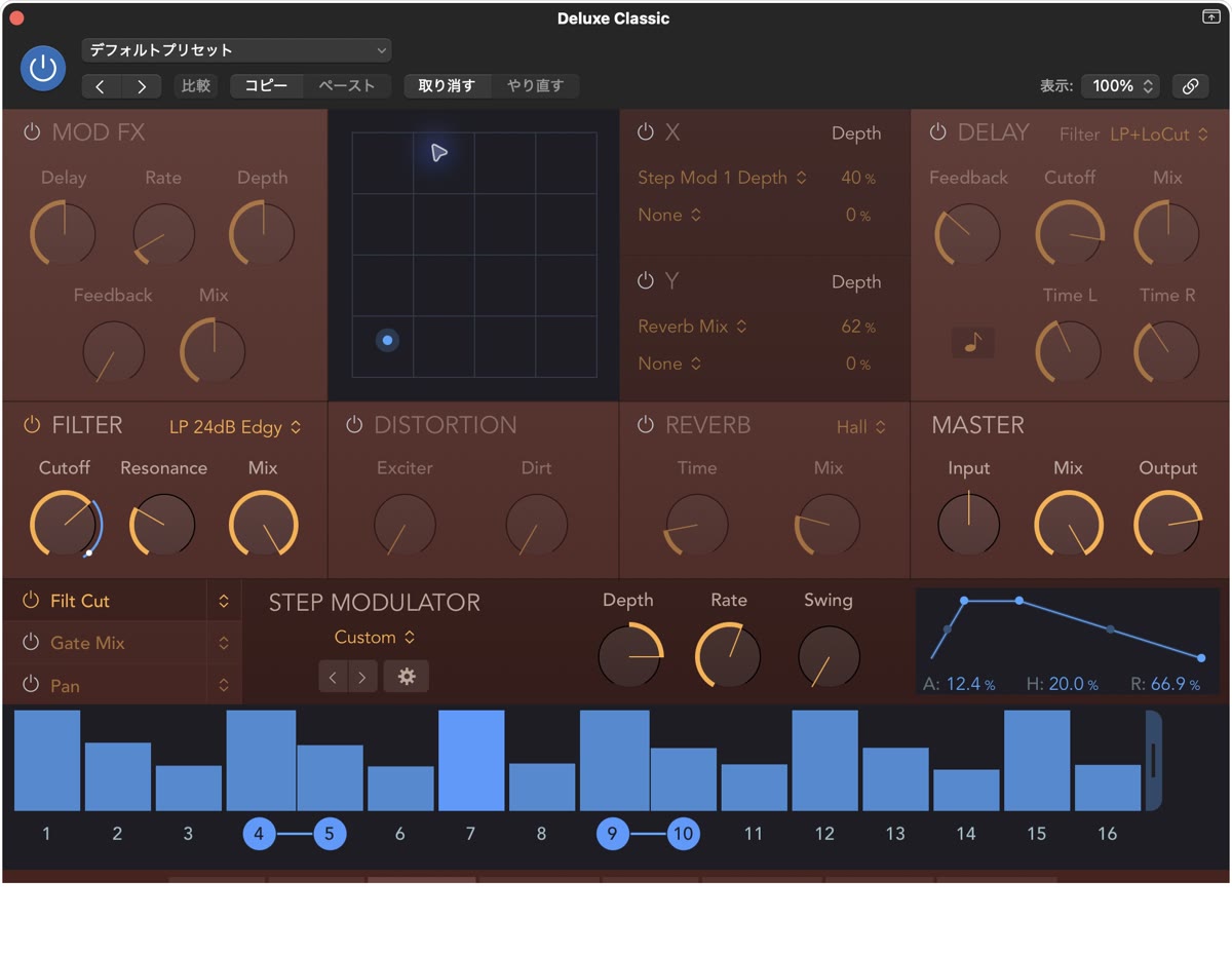 Step FXの実際の設定画面:Filter Cutoff / Step Mod 1 Depth 60%