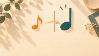 小節線の手前の音符から次の音符へ進む、弱起を表す概念イラスト